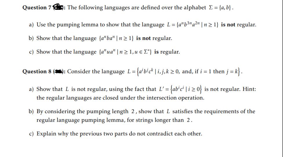 Solved Question 7 9: The following languages are defined | Chegg.com