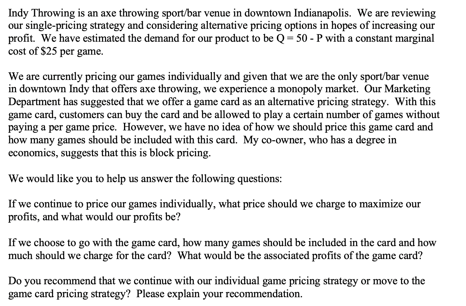 Individual Game Pricing