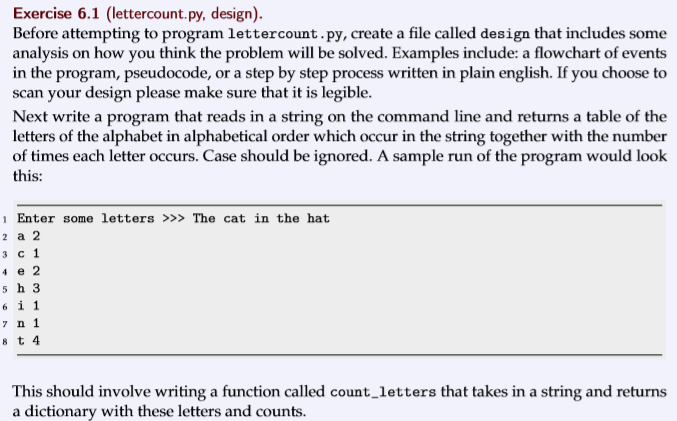 Solved Exercise 6.1 (lettercount.py, design). Before | Chegg.com