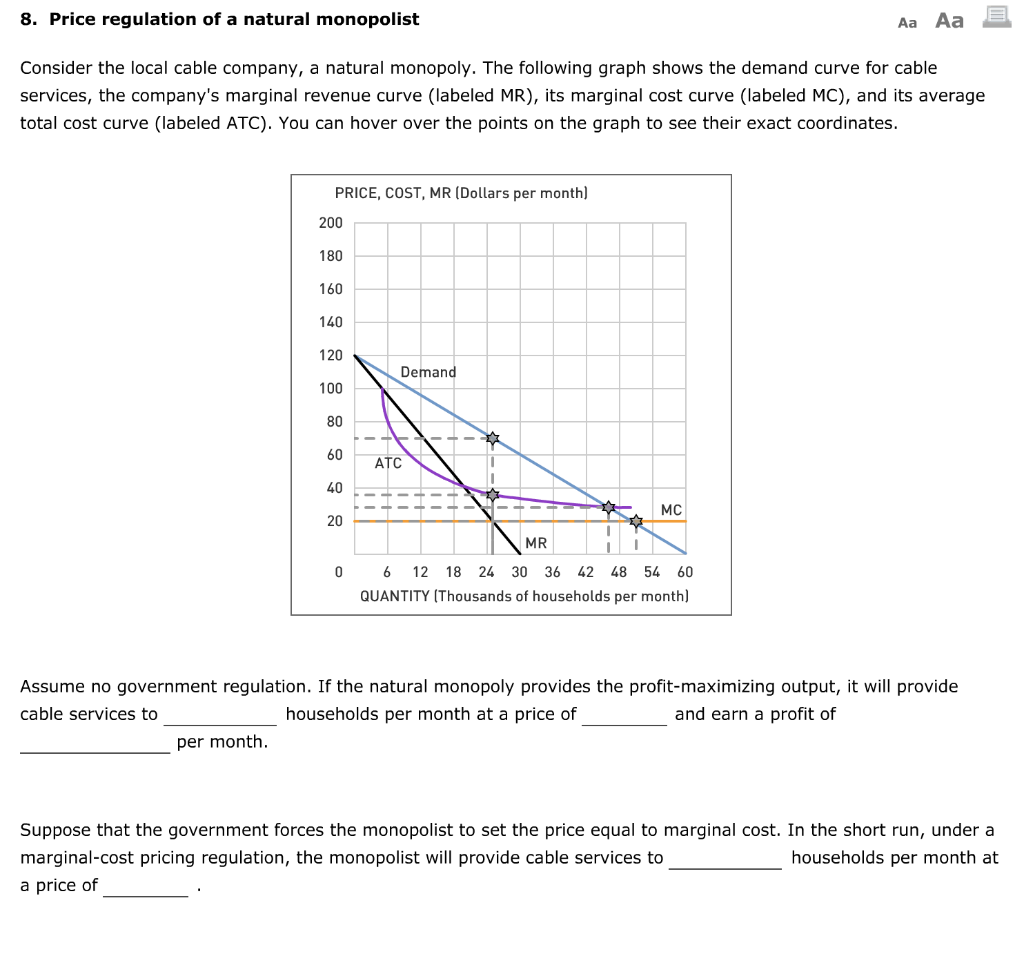 Solved 8. Price regulation of a natural monopolist Aa Aa | Chegg.com