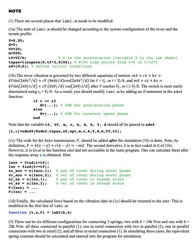 Lab2 SDOF Base Excitation System m Problem Statement | Chegg.com