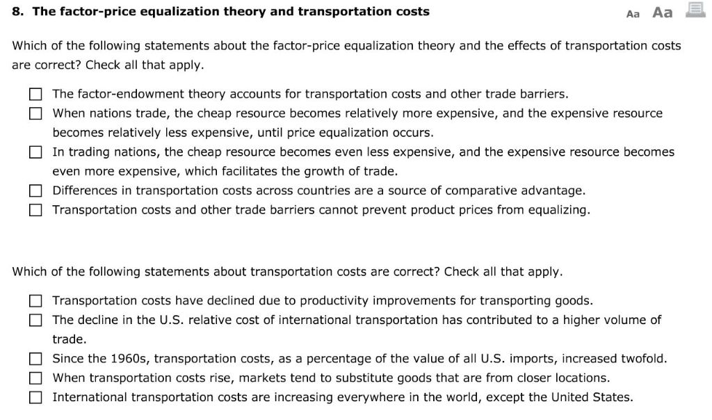 Solved 8. The factorprice equalization theory and