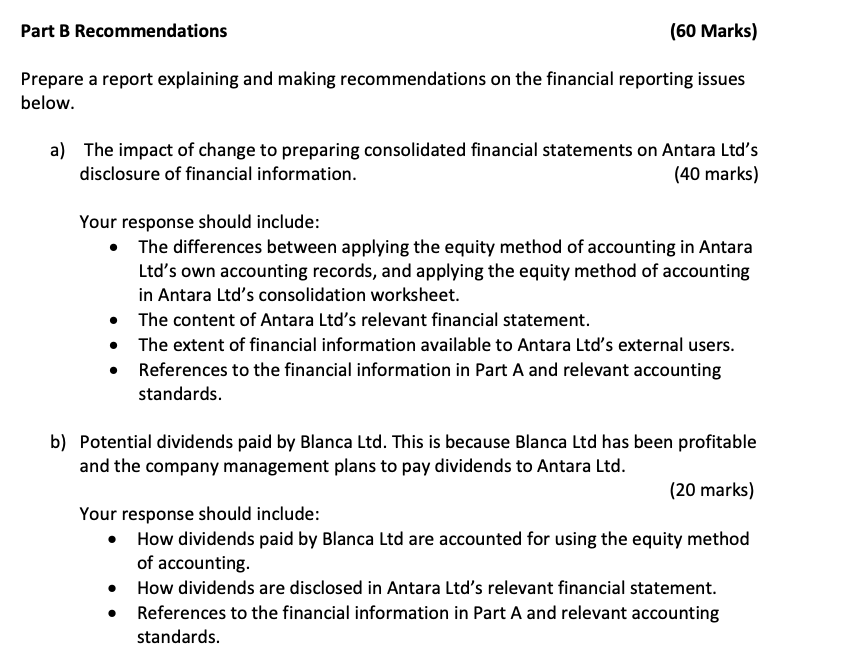 Part B Recommendations (60 Marks) Prepare A Report | Chegg.com