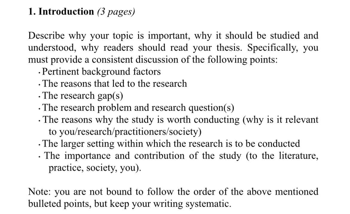 Solved 1. Introduction (3 pages) Describe why your topic is | Chegg.com