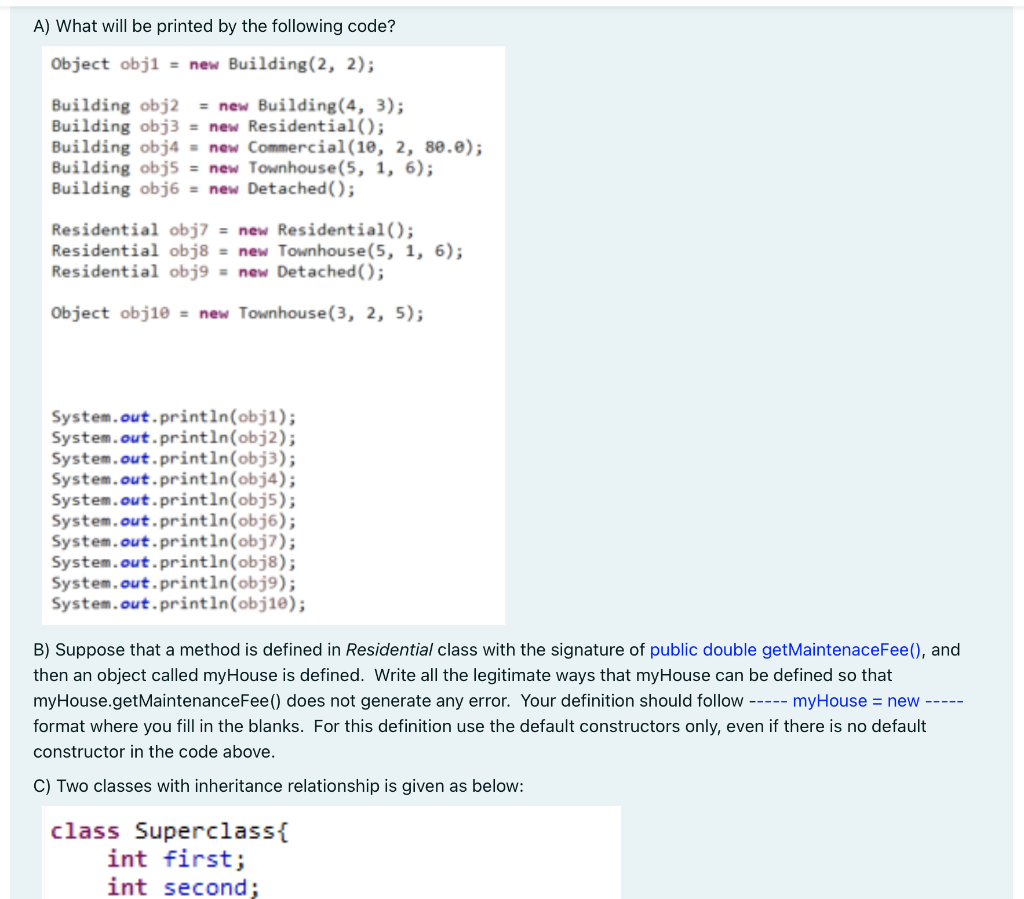 Solved The following five classes are related by inheritance | Chegg.com