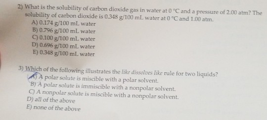 Solved 2) What is the solubility of carbon dioxide gas in | Chegg.com