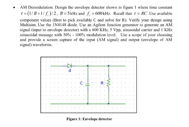 Solved AM Demodulation: Design The Envelope Detector Shown | Chegg.com