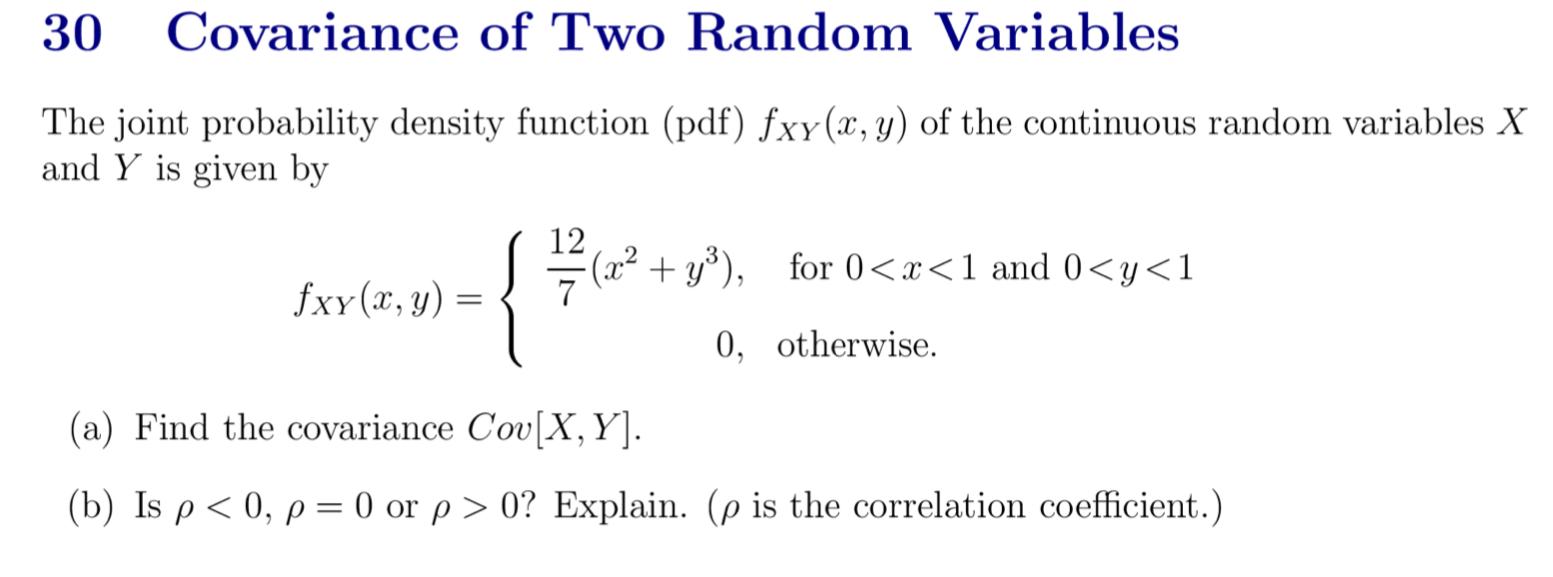 Solved 30 Covariance Of Two Random Variables The Joint