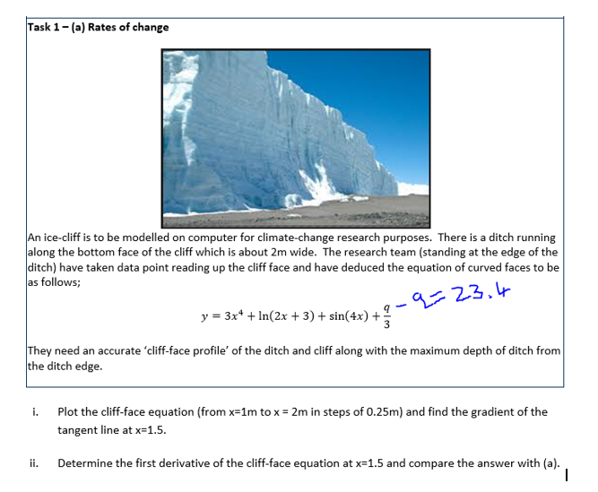 Solved Task 1 - (a) Rates of change An ice-cliff is to be | Chegg.com