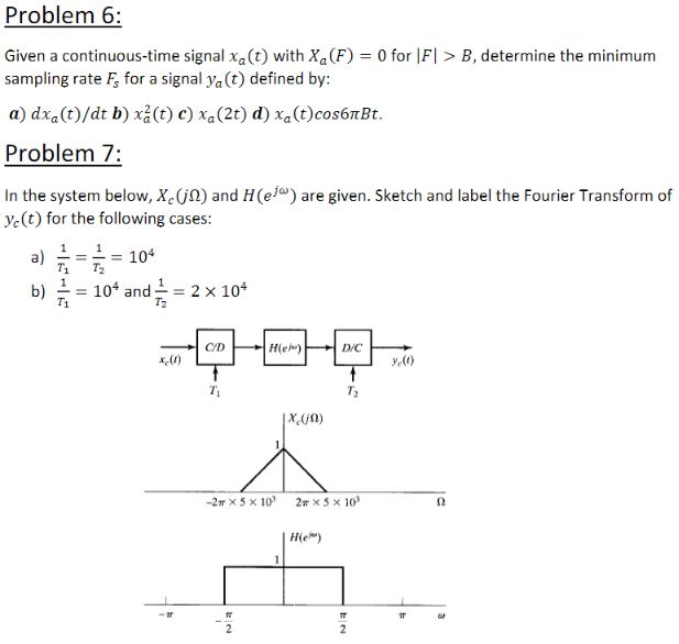 Solved Problem 6: Given A Continuous-time Signal Xa (t) With | Chegg.com