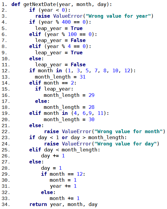 Solved == 1. def getNextDate(year, month, day): 2. if (year | Chegg.com