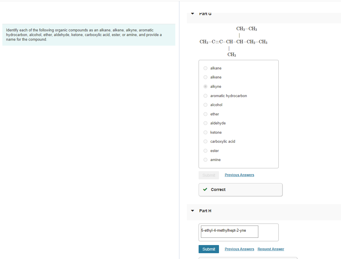 Solved Part 6 Identify each of the following organic | Chegg.com