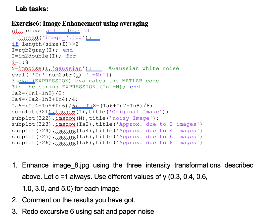 Solved Lab tasks: Exerciseh: Image Enhancement using | Chegg.com