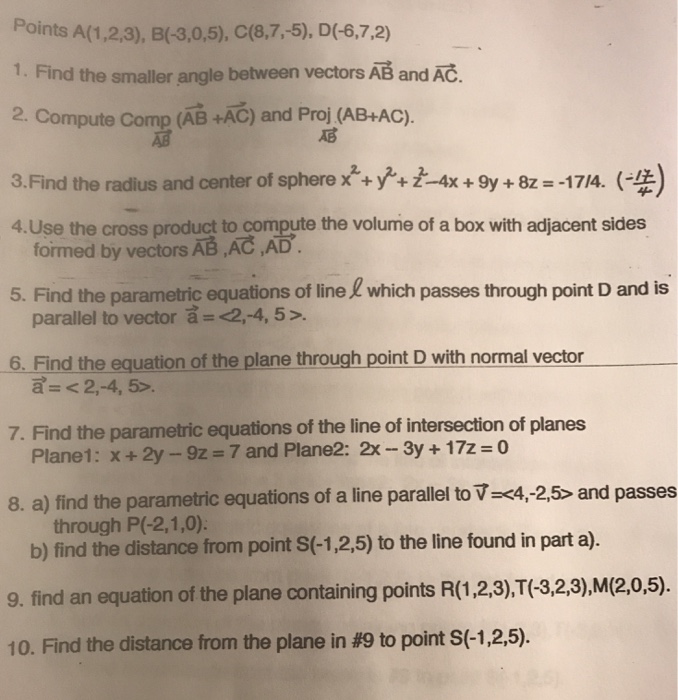 Solved Points A(1,23), B(-3,0,5), C(8,7,-5), D(-6,7.2) 1. | Chegg.com