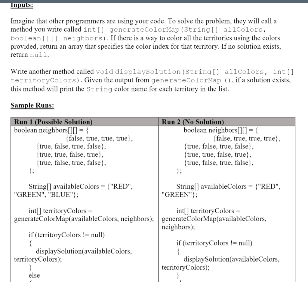 Solved Overview: Given a map of territories and a collection | Chegg.com