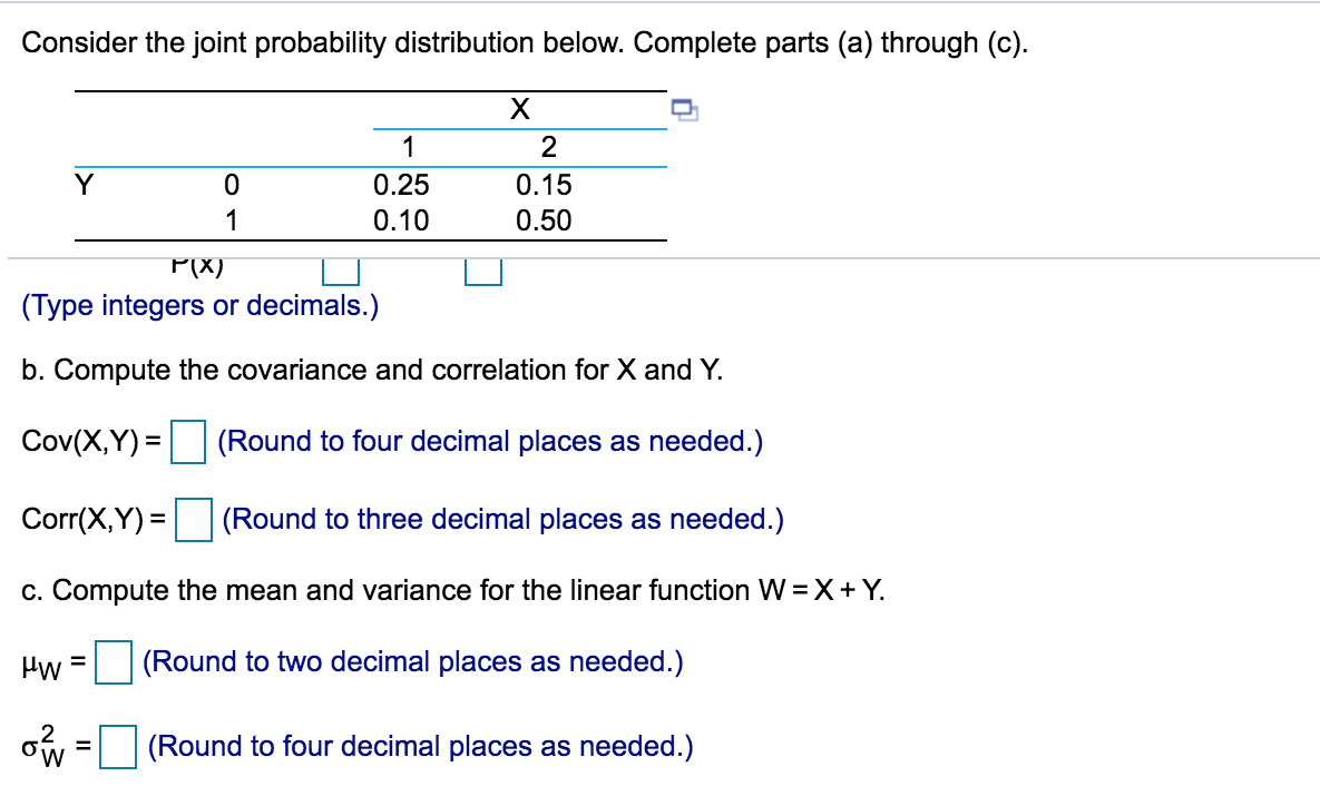 Solved Consider the joint probability distribution below. | Chegg.com