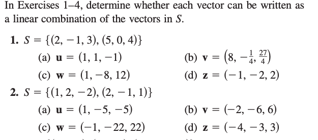 Solved In Exercises 1-4, determine whether each vector can | Chegg.com