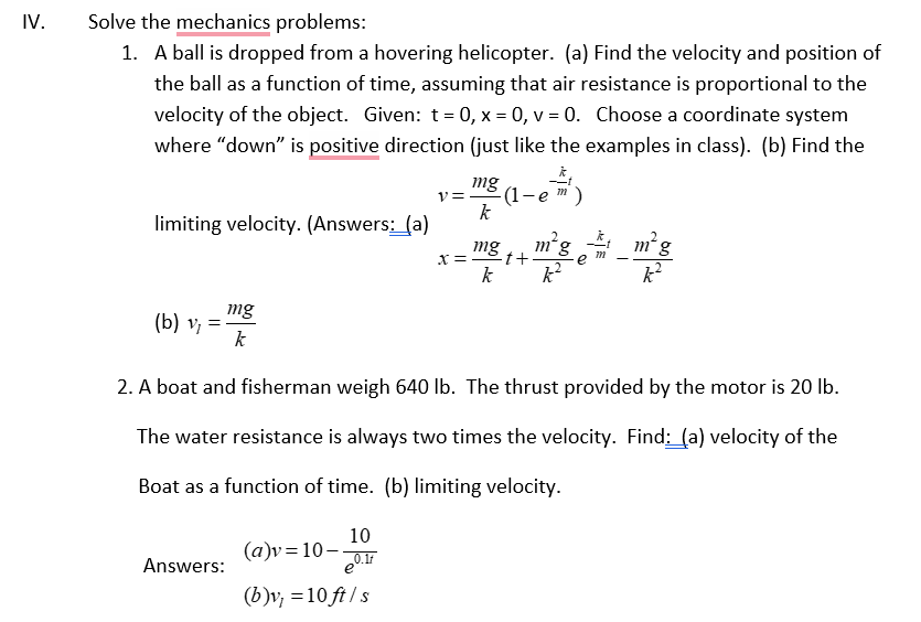 Solved Solve the mechanics problems: 1. A ball is dropped | Chegg.com