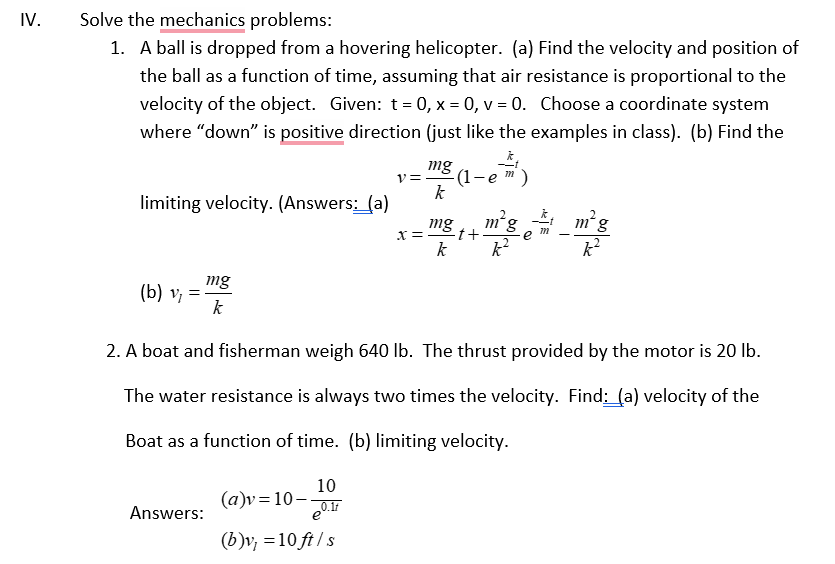 Solved Solve The Mechanics Problems: 1. A Ball Is Dropped | Chegg.com