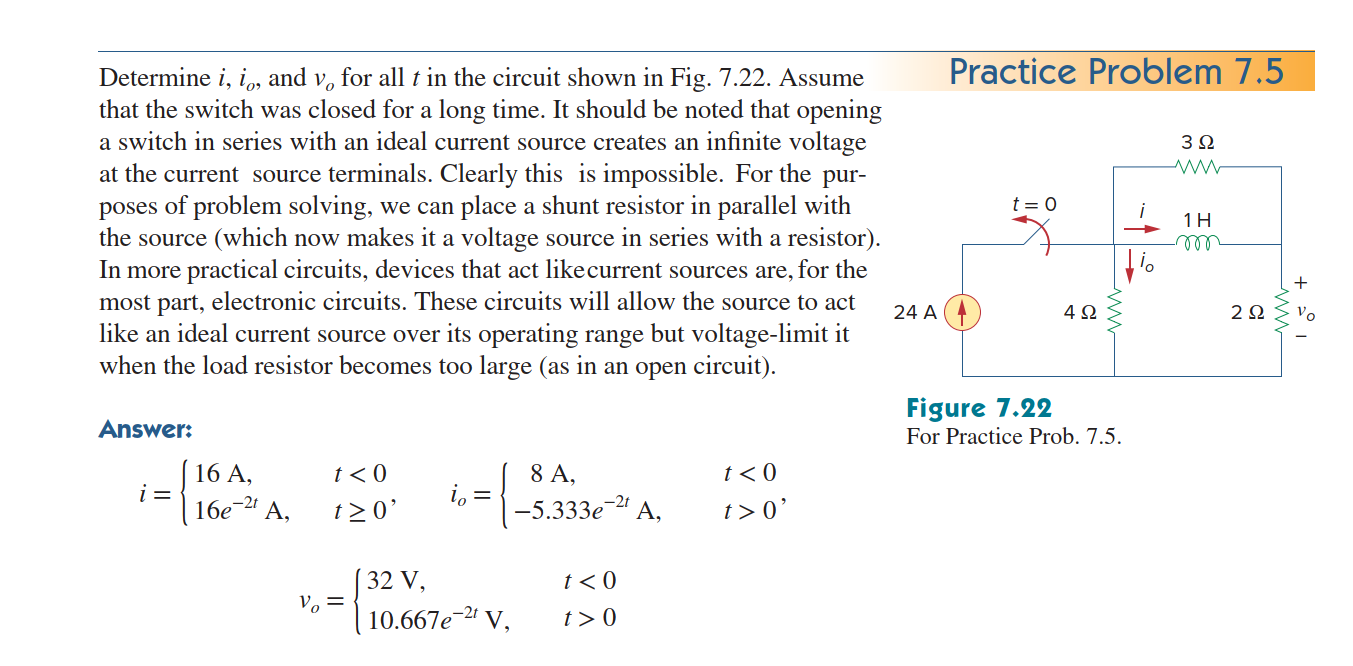 Solved Example 7.3 Assuming that i(0) = 10 A, calculate i(t) | Chegg.com