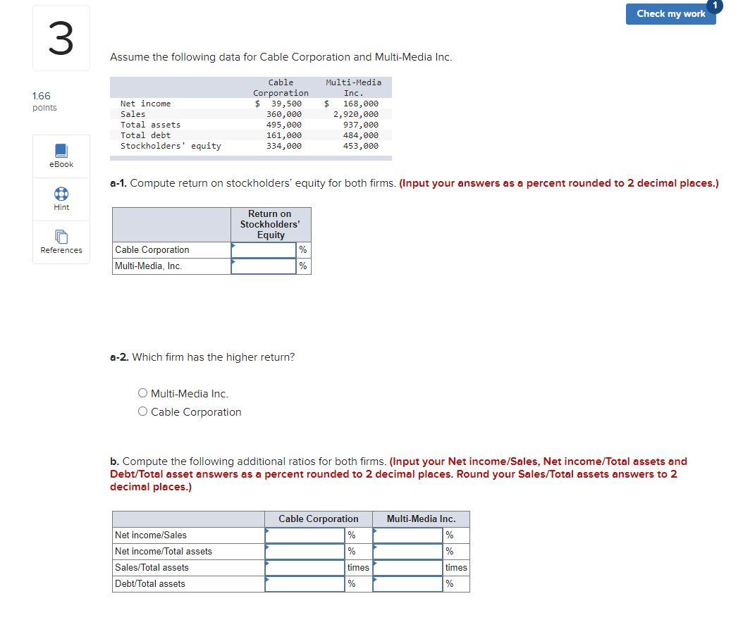 Solved Assume the following data for cable corporation and