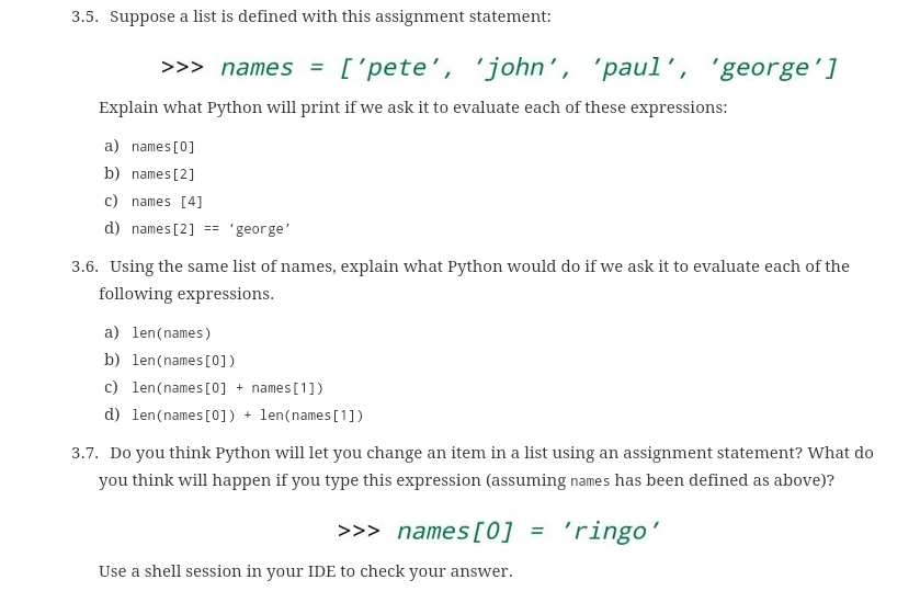Solved 3.5. Suppose a list is defined with this assignment | Chegg.com