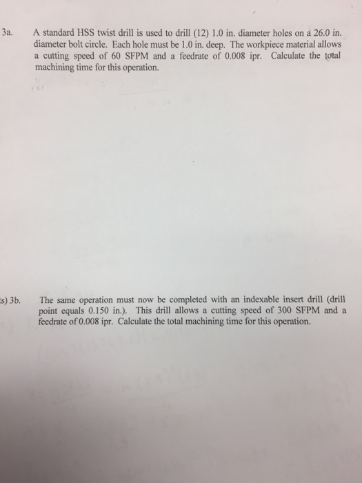 Solved A standard HSS twist drill is used to drill (12) 1.0 | Chegg.com