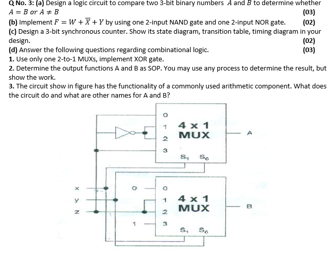 Solved Q No 3 A Design A Logic Circuit To Compare Two Chegg Com