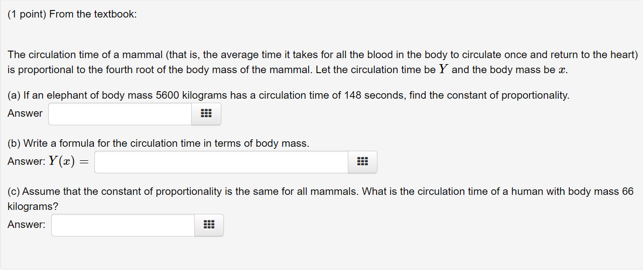 Solved (1 point) From the textbook: The circulation time of | Chegg.com