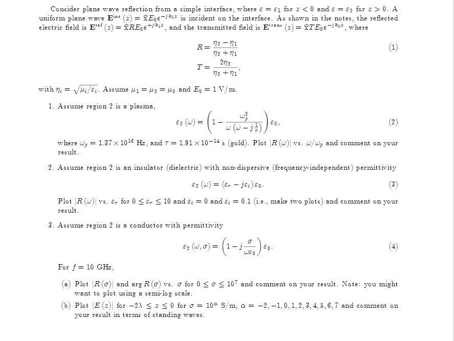 Consider plane wave reflection from a simple | Chegg.com