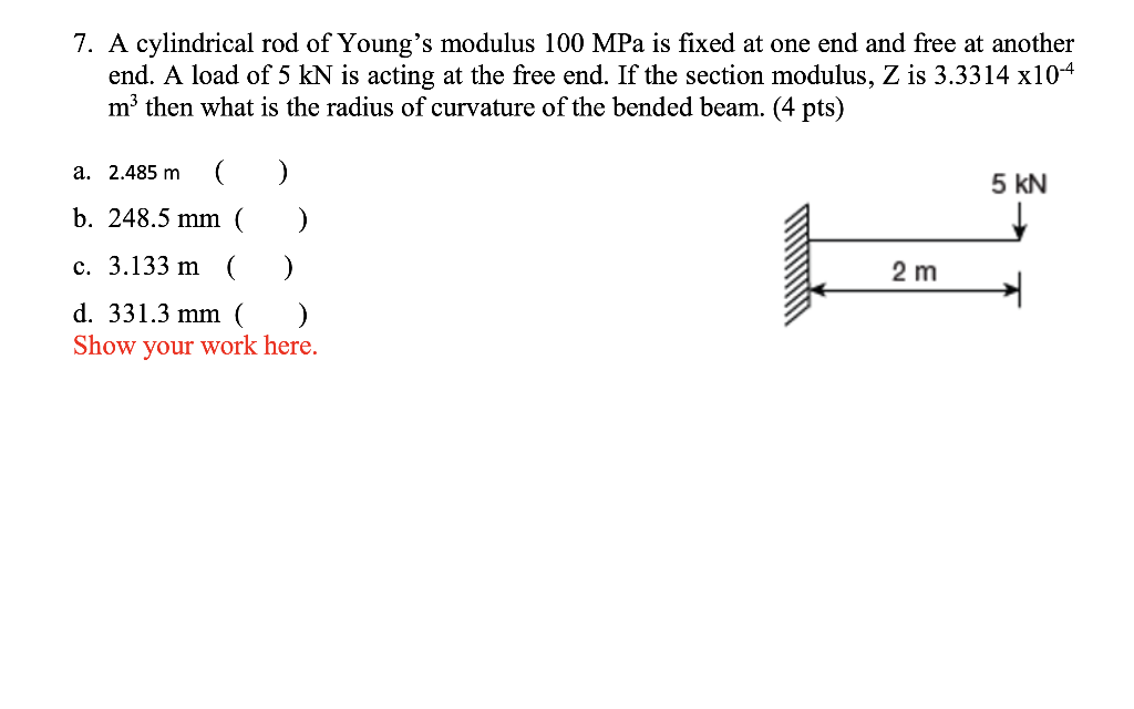 Solved 7. A cylindrical rod of Young’s modulus 100 MPa is | Chegg.com