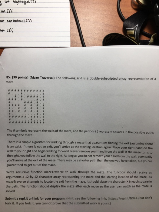 Solved nt ) int C]) 5. (30 points) (Maze Traversal) The | Chegg.com