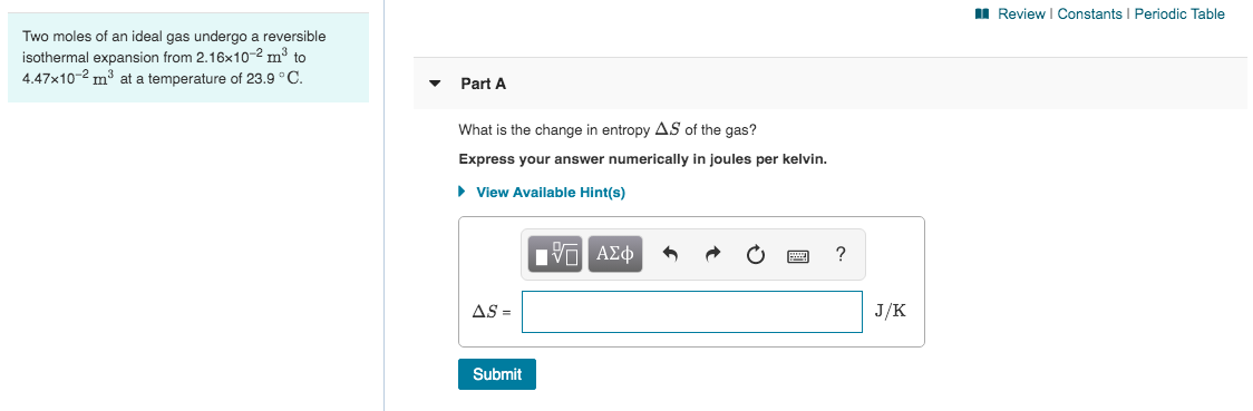 Solved 1 Review | Constants Periodic Table Two moles of an | Chegg.com