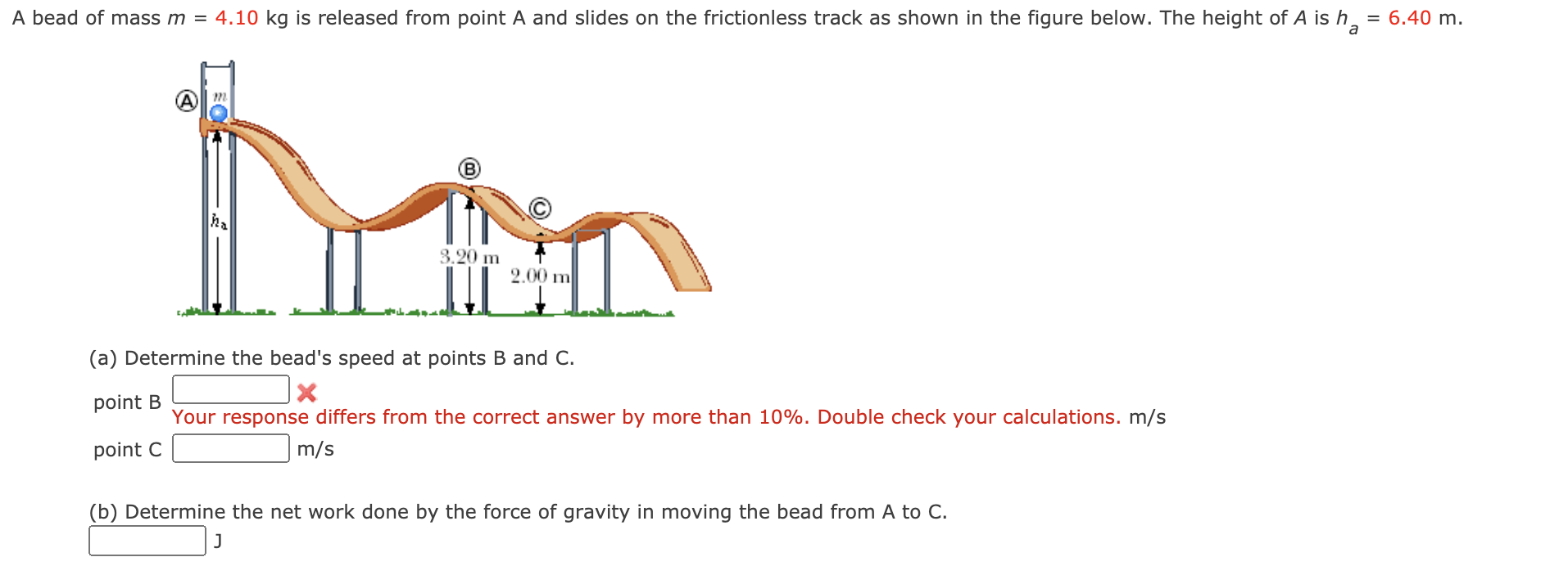 Solved A bead of mass m = 4.10 kg is released from point A | Chegg.com