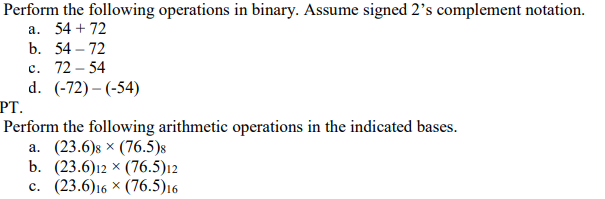 Solved Perform the following operations in binary. Assume | Chegg.com