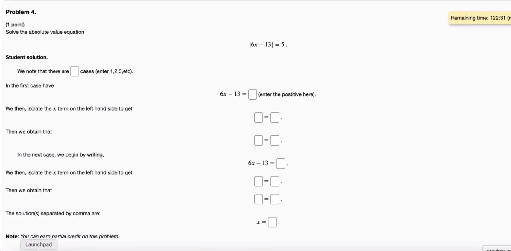 Solved Problem 4. Remaining time: 122:31 (n (1 point) Solve | Chegg.com