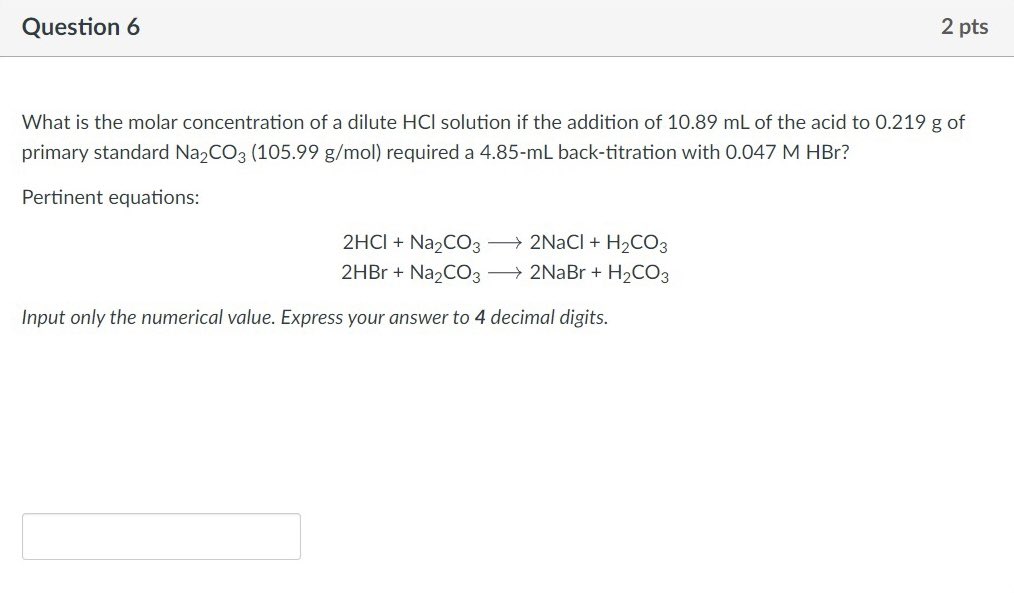 Solved What is the molar concentration of a dilute HCl