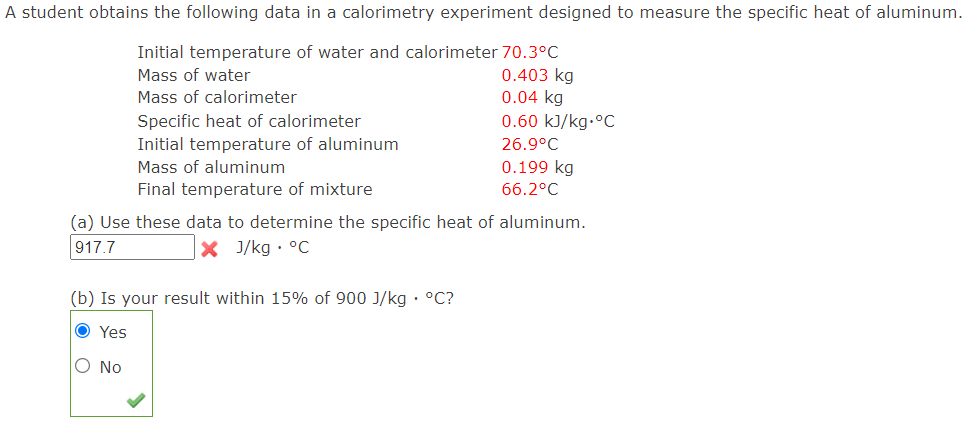 Solved A student obtains the following data in a calorimetry | Chegg.com