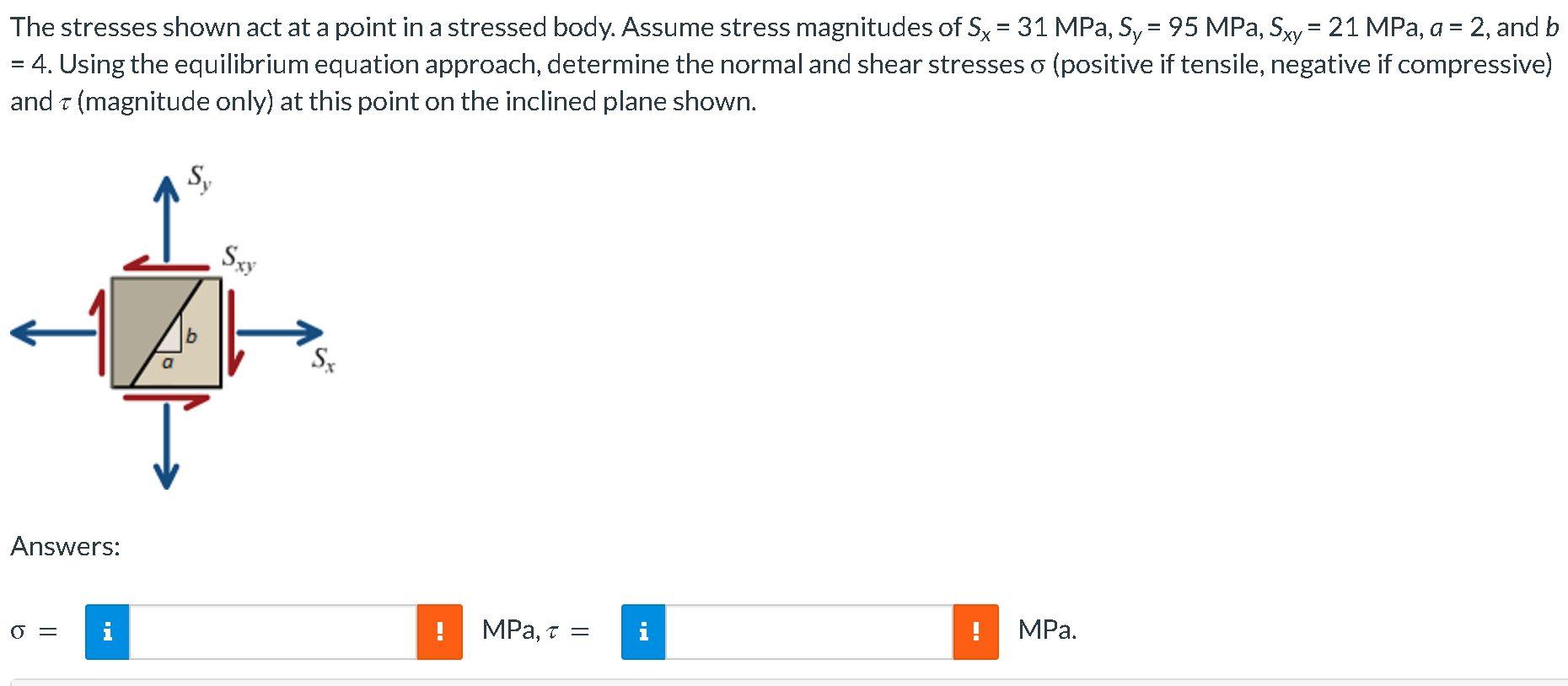 Solved = = The stresses shown act at a point in a stressed | Chegg.com