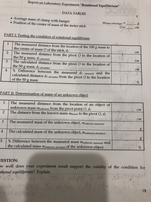 Solved Report On Laboratory Experiment "Rotational | Chegg.com