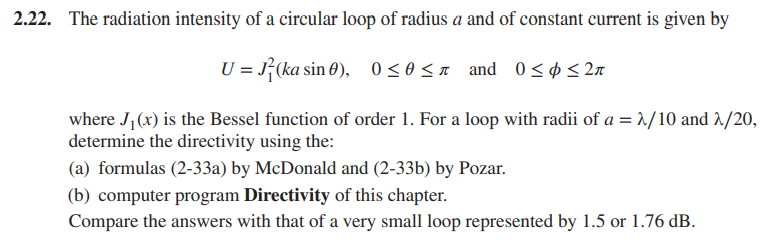 Solved 2.22. The radiation intensity of a circular loop of | Chegg.com