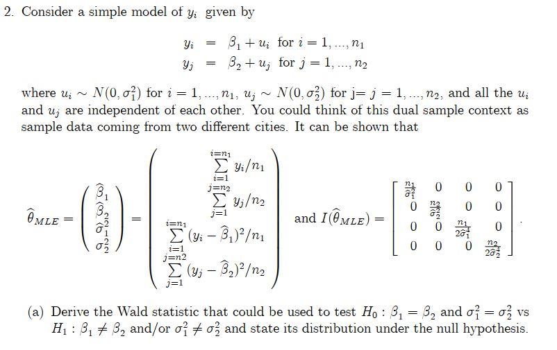 2 Consider A Simple Model Of Yi Given By Yi 3 Chegg Com