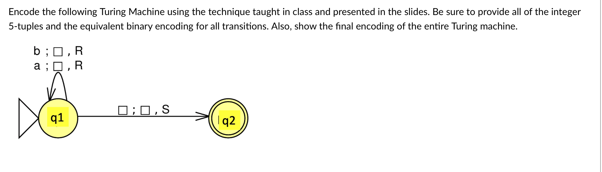 Solved Encode the following Turing Machine using the | Chegg.com