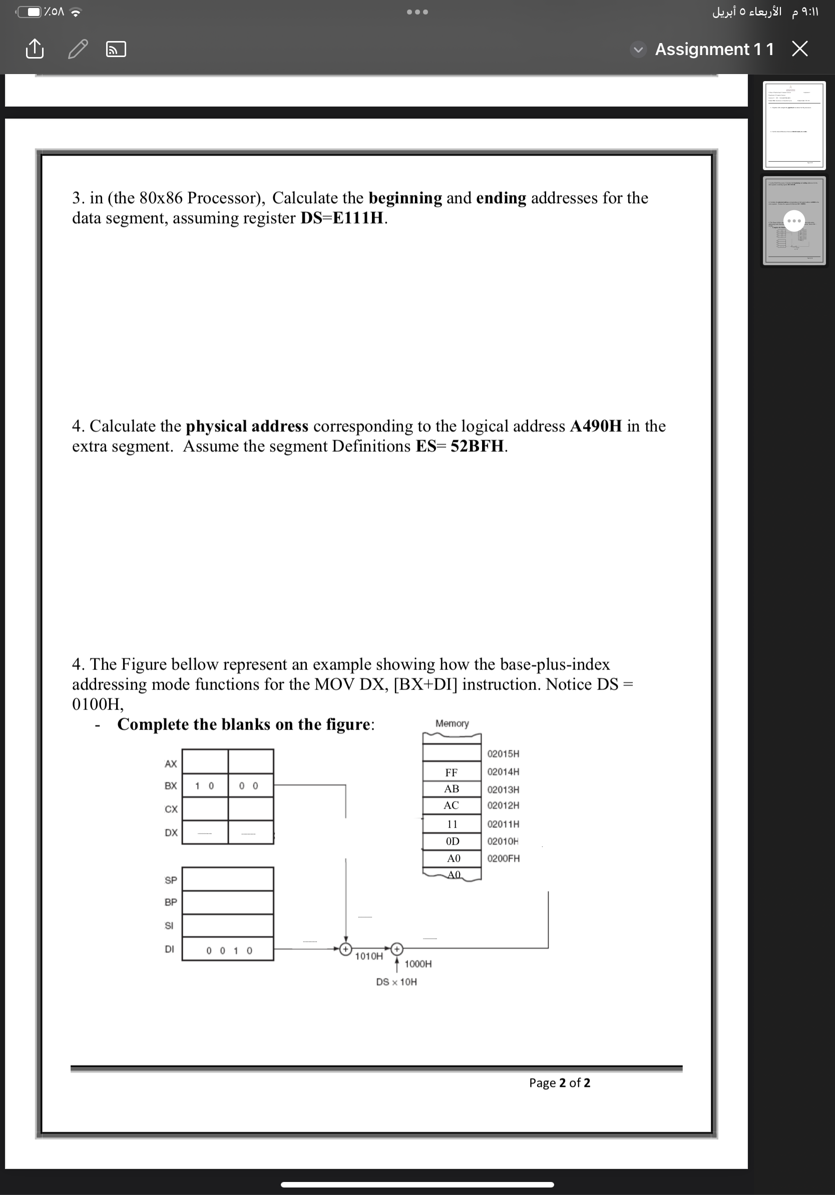 Solved 3. in (the 80×86 Processor), Calculate the beginning | Chegg.com