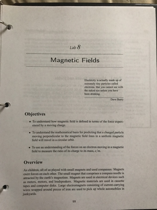Solved Lab 8 Magnetic Fields Electricity is actually made up | Chegg.com