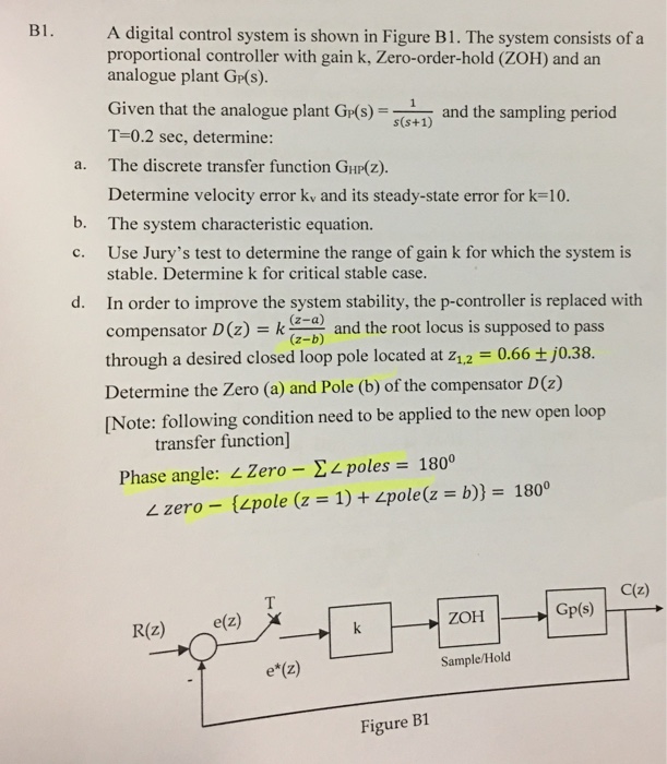 Solved B1. A digital control system is shown in Figure B1. | Chegg.com