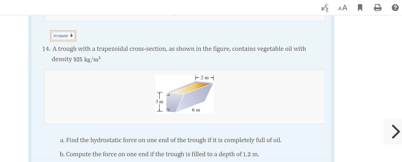 Solved AA Answer 14. A trough with a trapezoidal