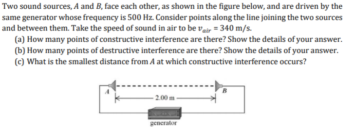 Solved Two sound sources, A and B, face each other, as shown | Chegg.com