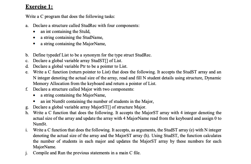Solved Exercise 1: Write a C program that does the following | Chegg.com