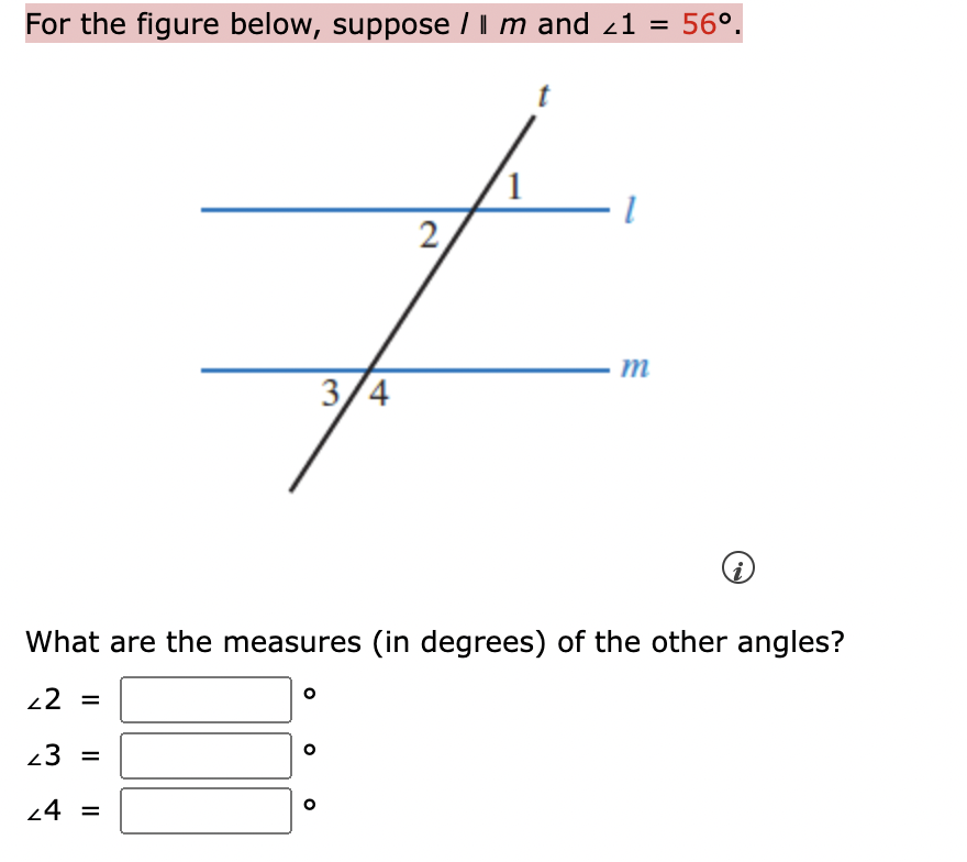 Solved For the figure below, suppose l ∥ m and ∠1 = 56°. | Chegg.com